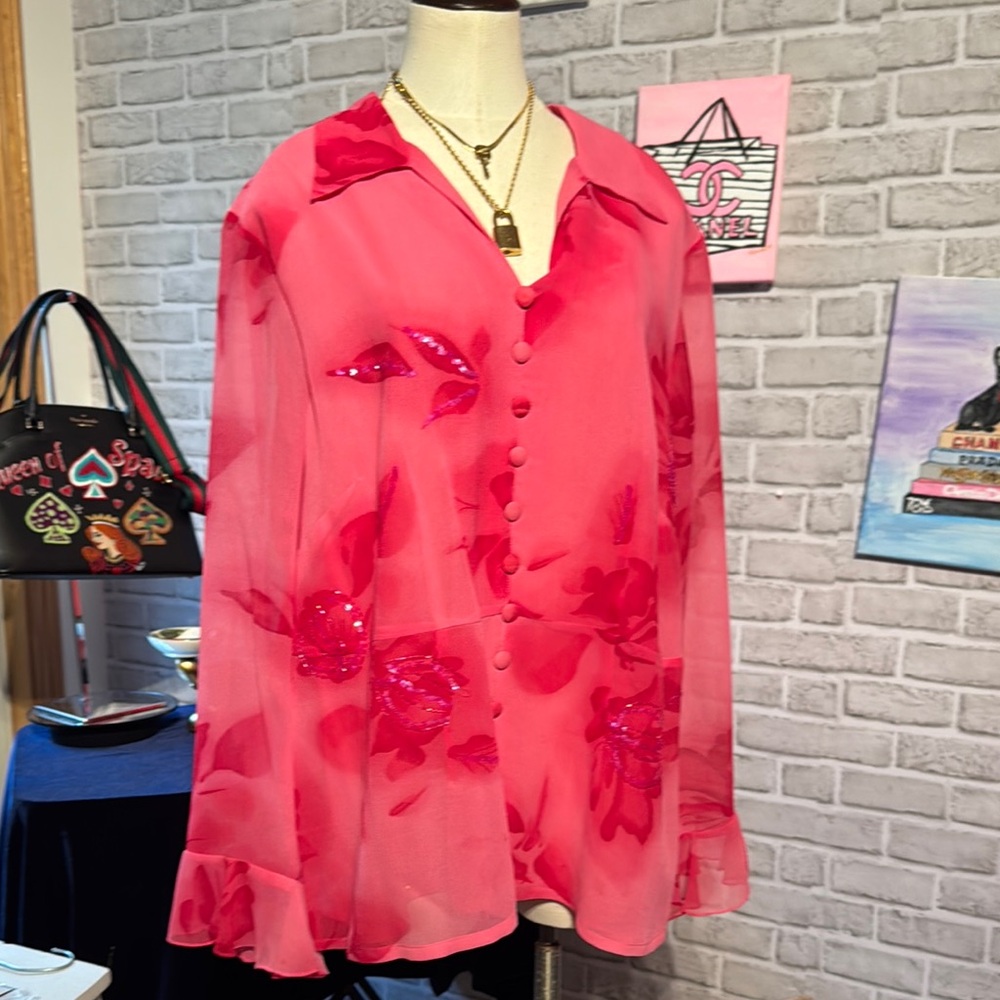 2 for $20 Avenue Pink Boxy Long Sleeve Blouse